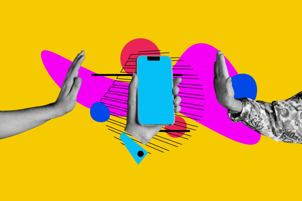 商务人士高五手势合作的拼贴照片，手机屏幕上拍手达成交易，背景为涂鸦风格。图片下载