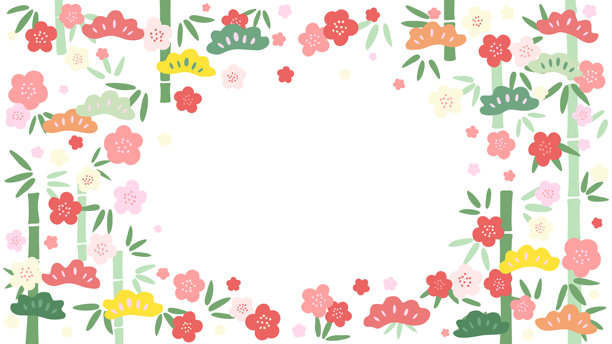 可爱的松树、竹子和梅花框架素材图片下载