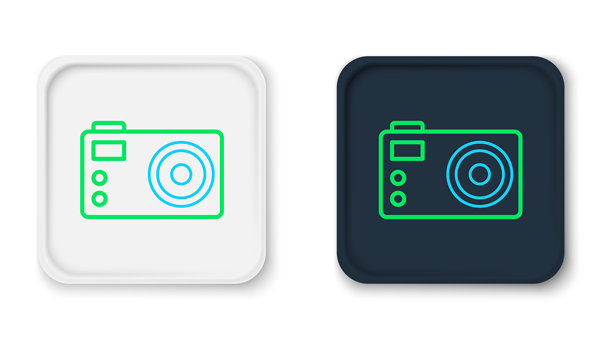 线条相机图标，背景为白色。照片相机。数字摄影。彩色轮廓概念。矢量图。图片下载