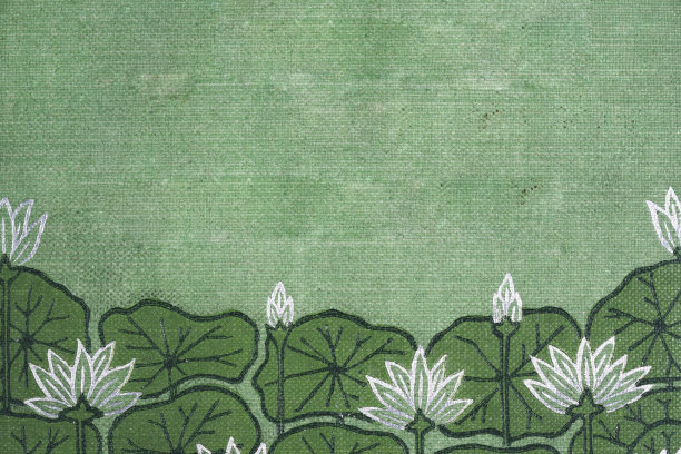 日本历史，日本艺术，绿色背景上的白色莲花，复古照片，19世纪图片下载