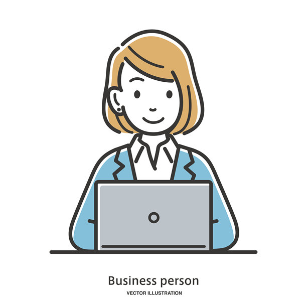 女性办公室工作人员在电脑上工作的插图素材图片下载