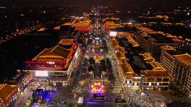 西安大唐西市的航拍照片，陕西，中国，亚洲。长安。图片下载