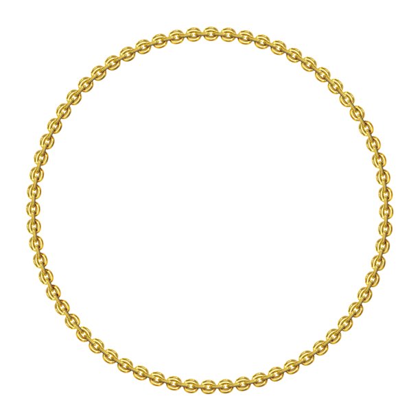 复古圆形框架，金链，孤立。空白区域可用于绘画、镜子或照片。复古简约框架。金色风格装饰边框，珠宝装饰艺术物品。PNG图片下载