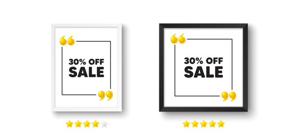 30%折扣促销价格优惠标志。带有3D报价图标的照片框。矢量图。图片下载
