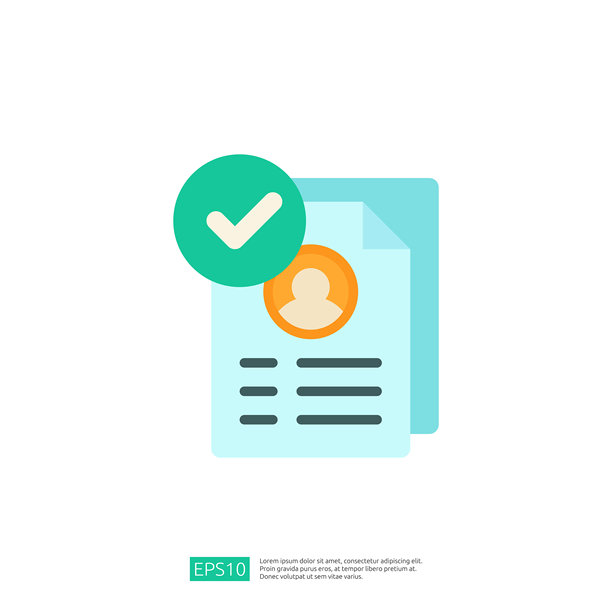 这张图片展示了一份风格化的文件，上面有用户头像图标和一个勾号，象征着批准或验证，通常用于商业场景。图片下载