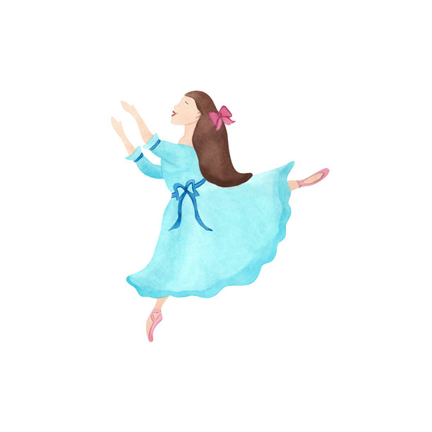 穿着尖头鞋的芭蕾舞者在跳舞 水彩画优雅的芭蕾舞者 胡桃夹子芭蕾舞 圣诞树玩具，新年设计，圣诞贺卡 冬季童话 蓝色裙子的女孩图片下载