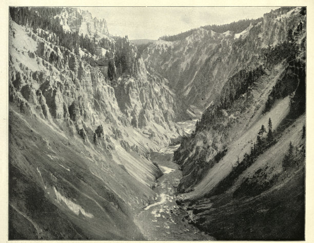 美国黄石国家公园的大峡谷，19世纪，复古照片图片下载