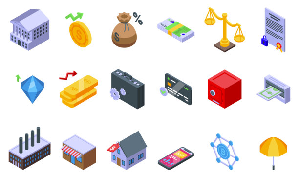 中央银行图标2.5D矢量图，商务办公图片下载