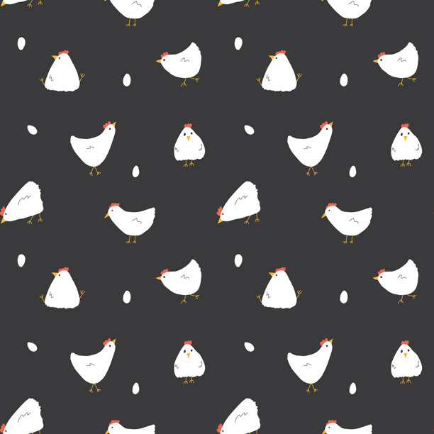 可爱的卡通鸡和母鸡无缝图案背景矢量素材图片下载