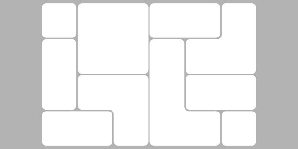 白色网格模板设计，便当盒照片框拼贴布局。轻松的情绪板模型横幅。拼图马赛克块用于图片画廊页面。平面图表Y2K仪表板演示幻灯片。图片下载