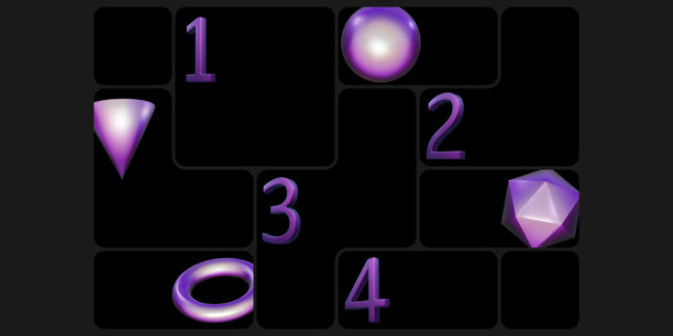 仪表板网格模板。3D金属球体渲染，全息立方体棱镜，蓝色环。照片框拼贴布局线条设计。Y2K形状的弯曲方形，马赛克砖块，模块化数据展示面板。图片下载