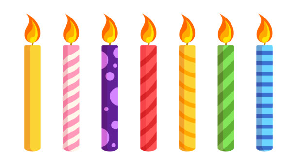 生日蜡烛矢量图集，庆祝插图集，白色背景。节日剪贴画，五彩缤纷的蜡烛用于生日蛋糕和贺卡，矢量素材。图片下载