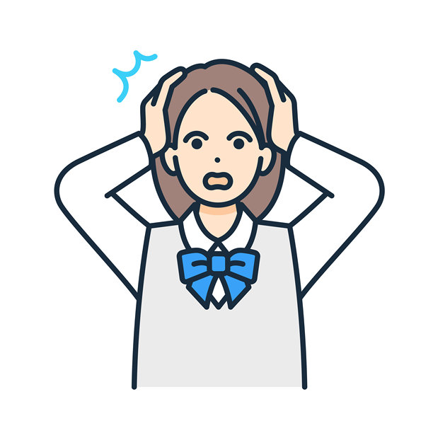 穿着校服的女孩捂着头的插图。学生惊慌的矢量素材。图片下载