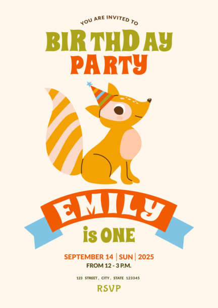 儿童生日派对邀请函矢量模板。1岁宝宝洗礼。带有可爱浣熊的儿童生日卡。儿童派对，社交媒体，在线，儿童照片框。图片下载