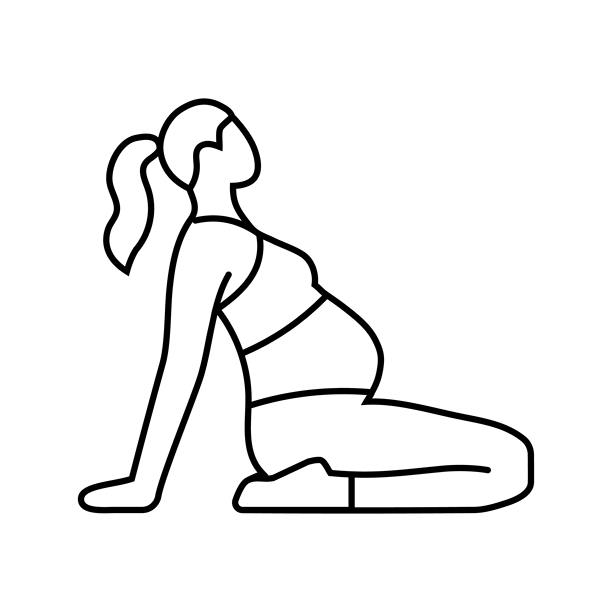 孕妇瑜伽健身线条图标插图图片下载