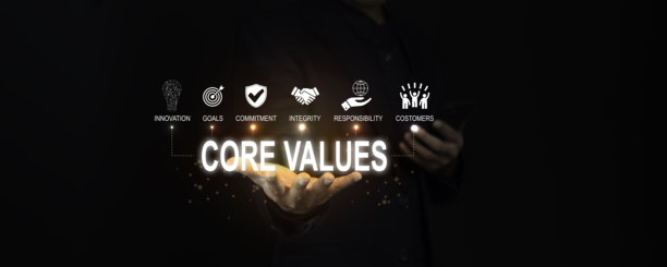 商人展示核心价值观的结构。责任、、目标、公司理念。图片下载