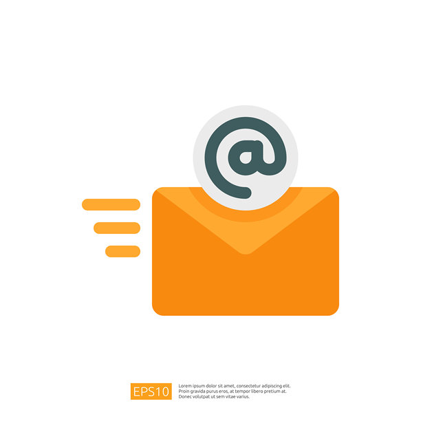 这张图片描绘了一个橙色信封，上方有一个“@”符号，代表电子邮件通信和数字信息交流。图片下载