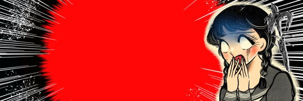 少女漫画插图，描绘了一位昭和时代的高中女孩，穿着水手服，扎着辫子，面露震惊，眼睛睁得大大的。图片下载