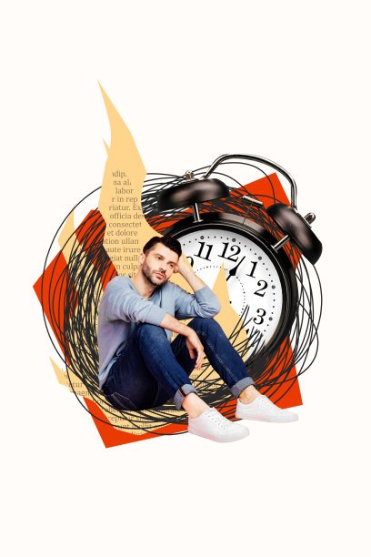 模板草图趋势艺术作品 3D 照片拼贴 乱线 压力 冷漠 抑郁 火焰 书页 年轻人坐着 手托着头 时间已晚图片下载