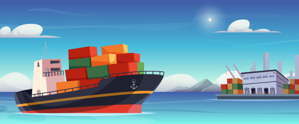 物流背景。概念插图展示全球物流服务中的货物运输，精确的矢量模板图片，卡通风格的配送主题。图片下载