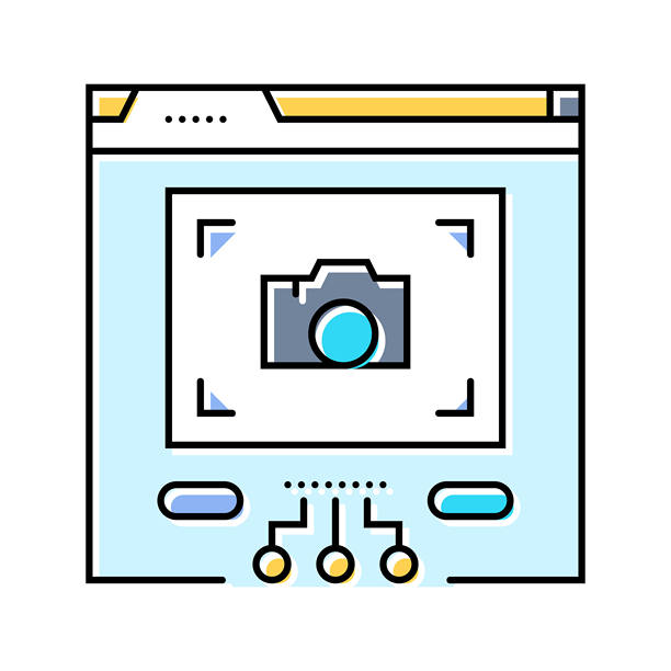 照片亭虚拟会议彩色图标矢量插图图片下载