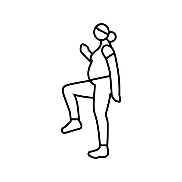 孕妇健身坐姿骨盆底拉伸线条图标插图图片下载