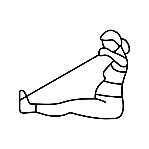 孕妇健身坐姿划船阻力带线条图标插图图片下载