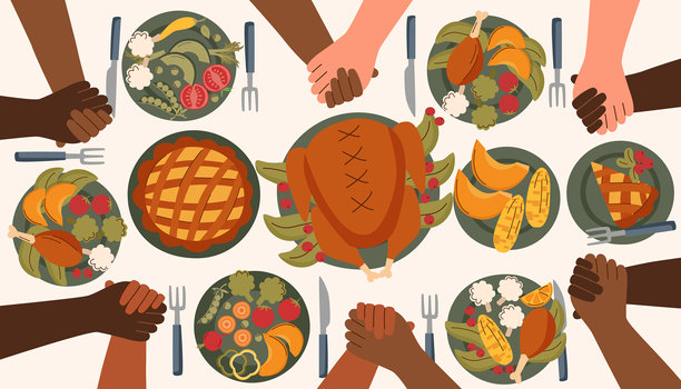 感恩节餐桌俯视图图片下载