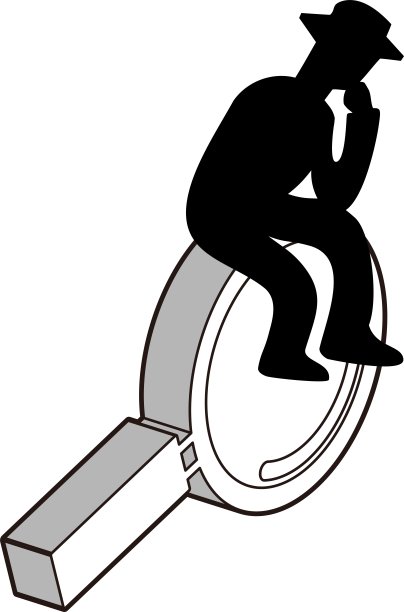 沉思的男人坐在放大镜上的剪影插图 / 插图素材（矢量插图）图片下载