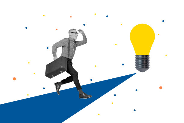 极简风格的照片拼贴艺术，兴奋的时尚男孩在创意背景下奔跑，灵感迸发。图片下载