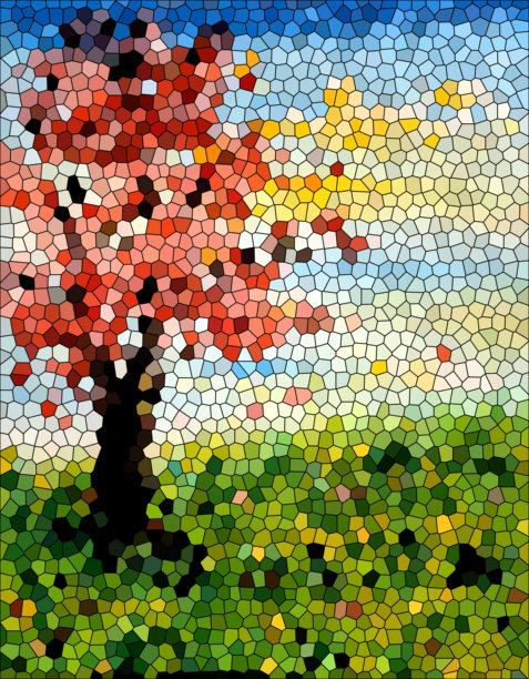 带有彩色玻璃效果的树的图片。图片下载
