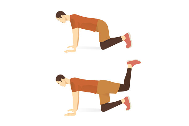 男人在地板上分两步做驴踢运动。关于针对腿部和大腿的锻炼插图。图片下载