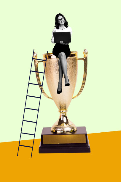 成功女性成就的简约照片拼贴艺术作品，孤立的图形背景图片下载