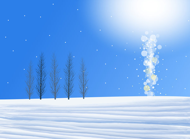 冬季的北海道壮丽土地。雪与天空的景色。图片下载