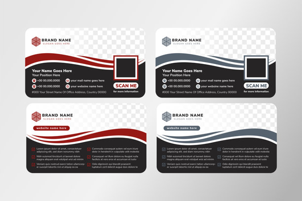 横向商务名片波浪元素。双面创意名片模板，带有照片空间。图片下载