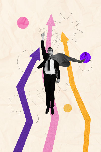 垂直照片拼贴，严肃的超人飞箭推广，穿着超级英雄服装，成功统计，背景为涂鸦风格。图片下载