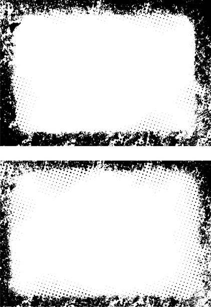 黑白相框，两个带有磨损纹理的黑白相框，一组黑白磨损照片相框。图片下载