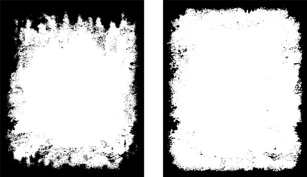 黑白复古风格的方形磨损边框套装，黑白磨损照片边框矢量设计，带有磨损涂料的复古黑白框架。图片下载