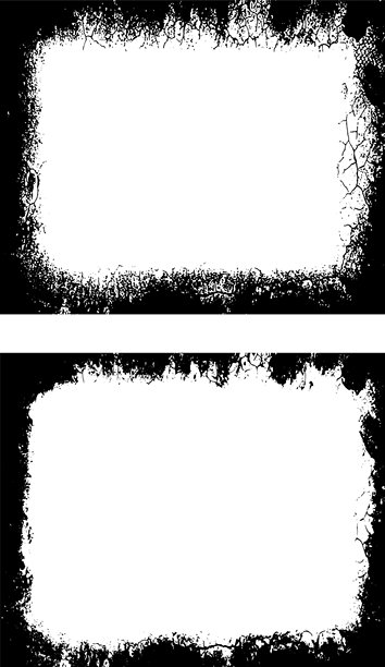黑白复古风格的方形磨损边框套装，黑白磨损照片边框矢量设计，带有磨损油漆的复古黑白框架。图片下载