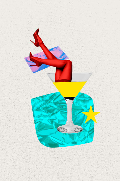 年轻女士的腿部合成趋势艺术作品，3D草图图像，照片拼贴，性感内裤，高跟鞋，饮料，酒精饮品，派对图片下载