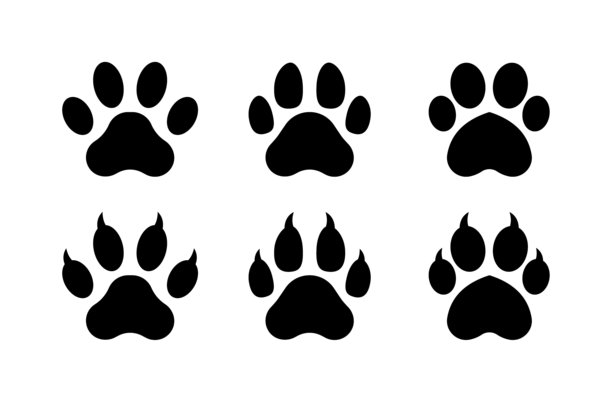猫爪印图标集。剪影风格。矢量图标。图片下载