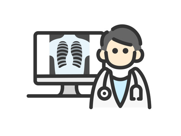 男性医生展示X光照片的图标插图（线条绘制彩色）图片下载