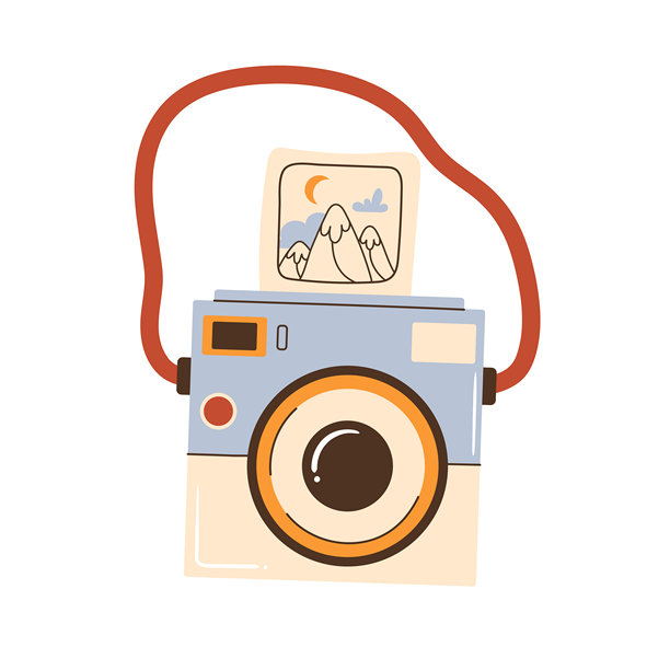 即时相机。带有照片纸的相机。即时打印。旅行、摄影、旅游、休闲。捕捉瞬间。图片下载