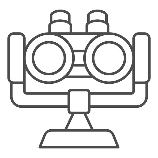 城市双筒望远镜支架薄线图标，光学设备概念。矢量图形。白色背景上的景观视图透镜标志，适用于移动或网页设计的轮廓风格图标。图片下载