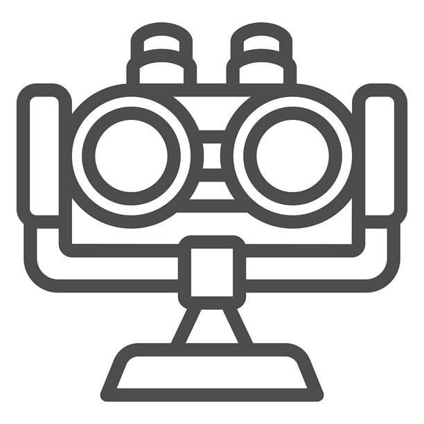 城市双筒望远镜支架线条图标，光学设备概念。矢量图形。白色背景上的景观视图透镜标志，适用于移动或网页设计的轮廓风格图标。图片下载