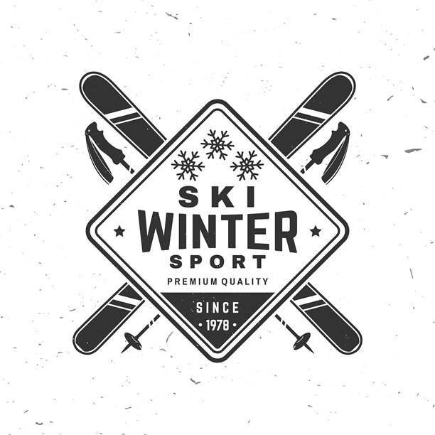滑雪冬季运动。矢量滑雪俱乐部复古徽章。适用于衬衫、印刷、印章或带滑雪板和滑雪杖的印章设计。家庭度假、活动或旅行。用于标志设计、补丁。图片下载