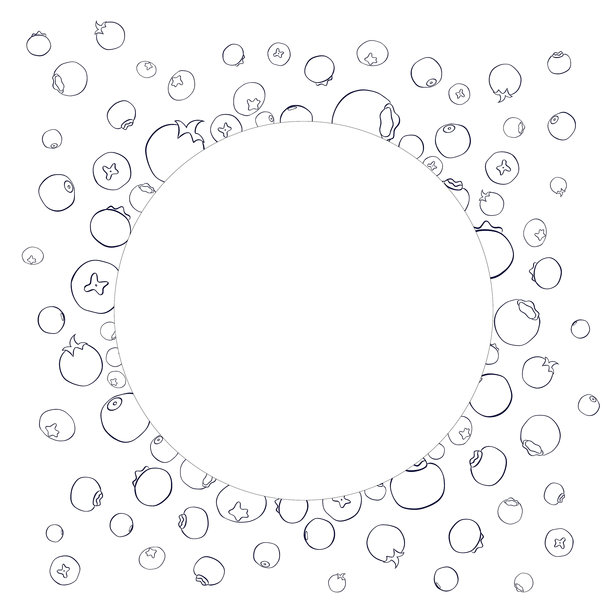 蓝莓的图形线条圆形框架。矢量野生森林沼泽苔藓小枝、蓝莓枝条和叶子。图片下载