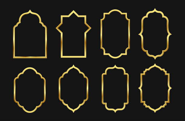 一套奢华的阿拉伯金色框架装饰，伊斯兰拱形窗户，东方复古风格的图案。矢量插图。图片下载