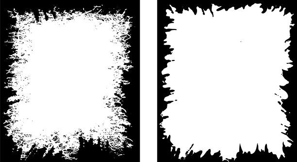 复古磨损照片框架：四种独特的破旧边框，具有不规则的锯齿边缘和黑白色调，适用于创意视觉项目。图片下载