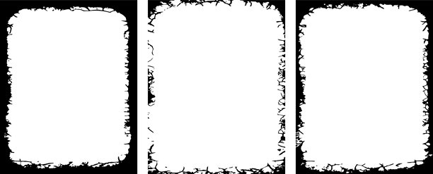 复杂细致的磨损照片框架套装，带有有机裂纹图案的破旧垂直矩形边框，适合前卫和艺术展示图片下载